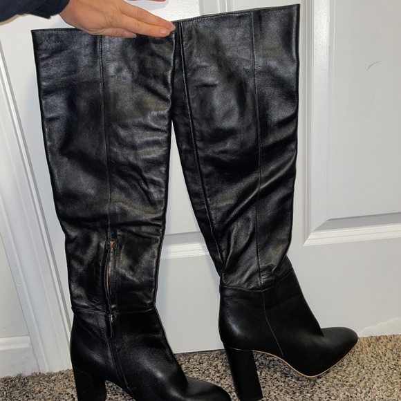 Zara knee high black block heel boots with zipper Womens size 41 (9.5-10 US) - Picture 3 of 13